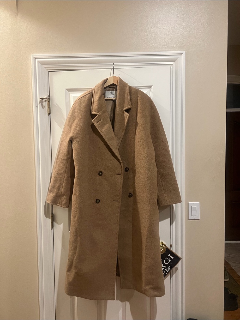 Aritzia Babaton Double-Breasted Camel-Tone Wool Pea Coat